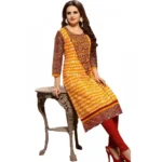 Women's Cotton Kurtis (Orange, Multi, XL)