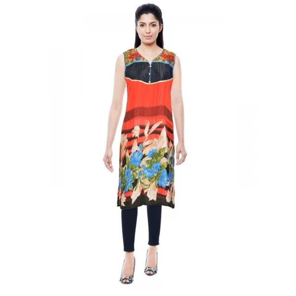 Women's Synthetic Kurtis (Orange, L)