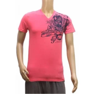 Mens Hosiery Mix Printed Men Tshirts (Dark Pink, S)