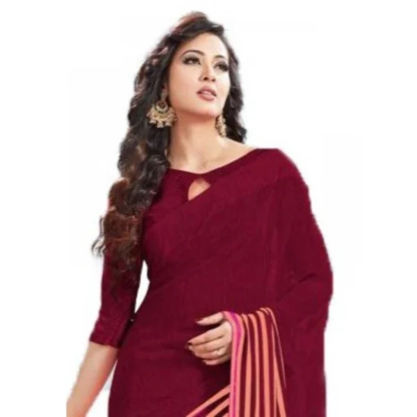 Womens Geogrette Saree with Blouse Digital Printed Saree (Maroon, 6.25 Mtr)