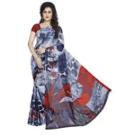 Printed Faux Georgette Black Color Saree