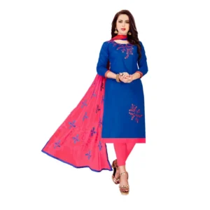 Women's Glaze Cotton Unstitched Salwar-Suit Material With Dupatta (Blue, 2-2.5mtrs)