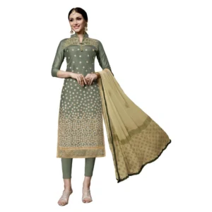 Women's Cotton Unstitched Salwar-Suit Material With Dupatta (Light Green, 2-2.5mtrs)