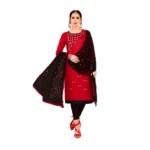 Women's Glaze Cotton Unstitched Salwar-Suit Material With Dupatta (Red, 2-2.5mtrs)