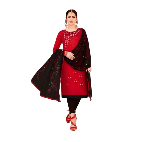 Women's Glaze Cotton Unstitched Salwar-Suit Material With Dupatta (Red, 2-2.5mtrs)