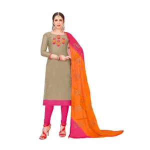 Women's Modal Silk Unstitched Salwar-Suit Material With Dupatta (Light Brown, 2-2.5mtrs)