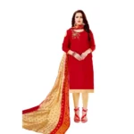 Women's Slub Cotton Unstitched Salwar-Suit Material With Dupatta (Red, 2-2.5mtrs)