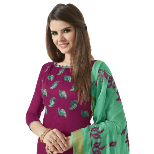Women's Slub Cotton Unstitched Salwar-Suit Material With Dupatta (Magenta, 2-2.5mtrs)