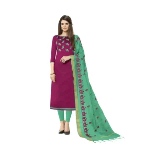 Women's Slub Cotton Unstitched Salwar-Suit Material With Dupatta (Magenta, 2-2.5mtrs)