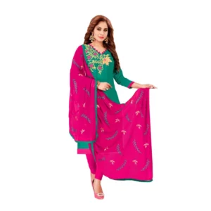 Women's Glaze Cotton Unstitched Salwar-Suit Material With Dupatta (Green, 2-2.5mtrs)