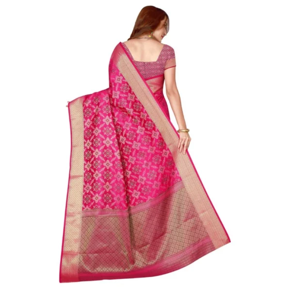 Women's Kanjivaram Silk Saree with Blouse (Pink, 5-6 Mtrs)