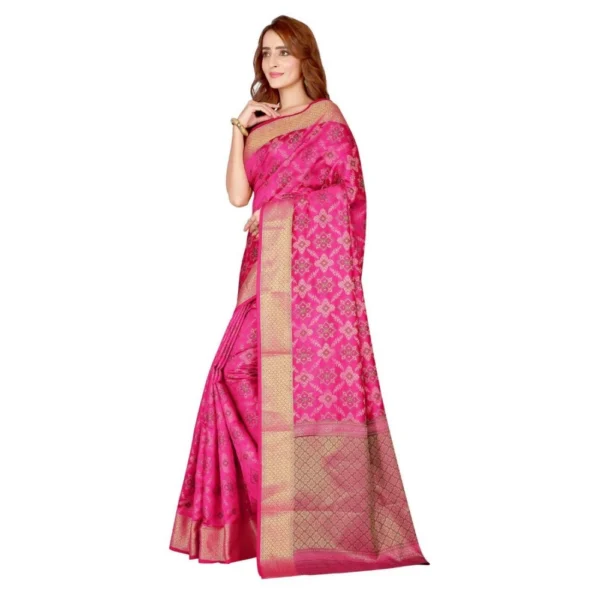 Women's Kanjivaram Silk Saree with Blouse (Pink, 5-6 Mtrs)