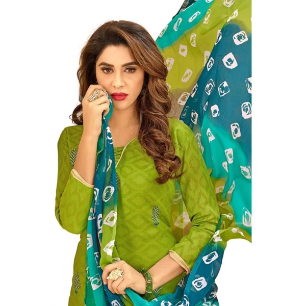 Women's Cotton Jacquard Unstitched Salwar-Suit Material With Dupatta (Green, 2 Mtr)