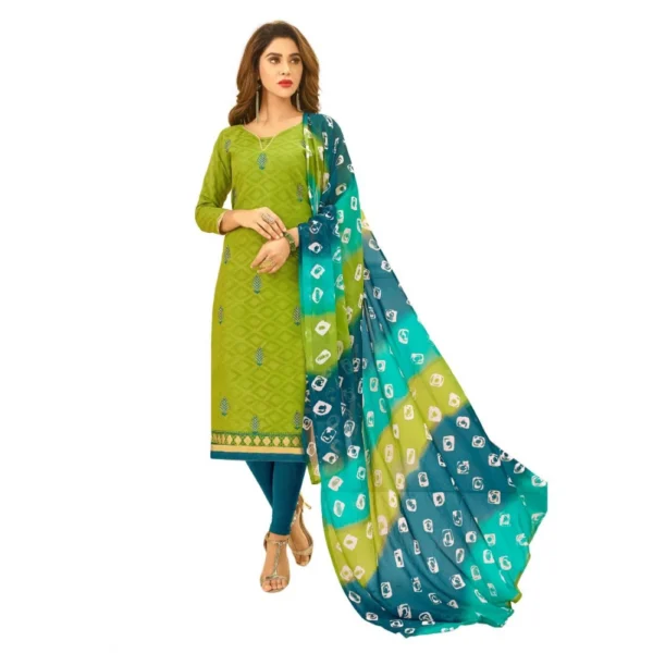 Women's Cotton Jacquard Unstitched Salwar-Suit Material With Dupatta (Green, 2 Mtr)