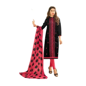 Women's Cotton Jacquard Unstitched Salwar-Suit Material With Dupatta (Black, 2 Mtr)