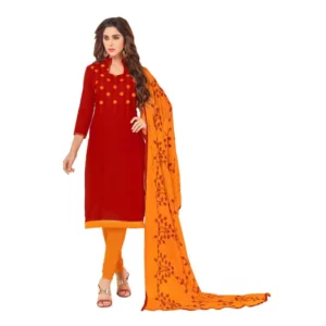 Women's Slub Cotton Unstitched Salwar-Suit Material With Dupatta (Red, 2 Mtr)