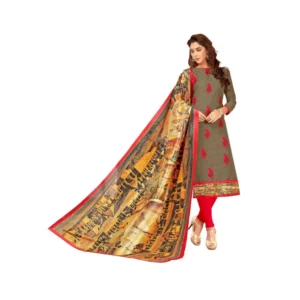 Women's SLUB COTTON Unstitched Salwar-Suit Material With Dupatta (Mehendi Green, 2 Mtr)