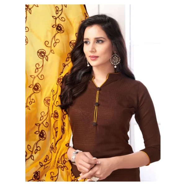 Women's Cotton Unstitched Salwar-Suit Material With Dupatta (Brown, 2 Mtr)