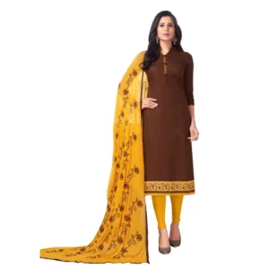 Women's Cotton Unstitched Salwar-Suit Material With Dupatta (Brown, 2 Mtr)