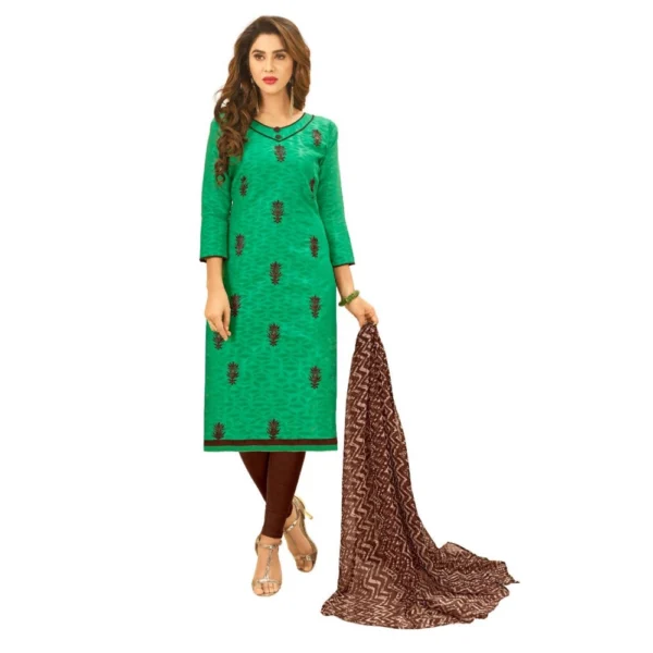 Women's Cotton Jacquard Unstitched Salwar-Suit Material With Dupatta (Green, 2 Mtr)