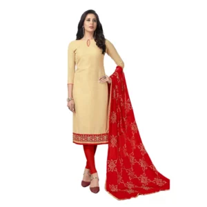 Women's Cotton Unstitched Salwar-Suit Material With Dupatta (Beige, 2 Mtr)