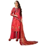 Women's Cotton Unstitched Salwar-Suit Material With Dupatta (Light Red, 2.5 Mtr)