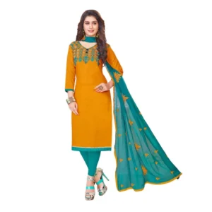 Women's Slub Cotton Unstitched Salwar-Suit Material With Dupatta (Orange, 2 Mtr)
