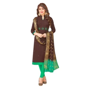 Women's South Slub Cotton Unstitched Salwar-Suit Material With Dupatta (Brown, 2 Mtr)
