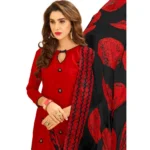 Women's Cotton Jacquard Unstitched Salwar-Suit Material With Dupatta (Red, 2 Mtr)