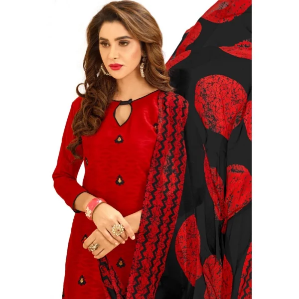 Women's Cotton Jacquard Unstitched Salwar-Suit Material With Dupatta (Red, 2 Mtr)