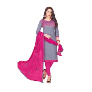 Women's Slub Cotton Unstitched Salwar-Suit Material With Dupatta (Grey, 2 Mtr)