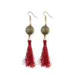 Women's Silver Plated Hook Dangler Hanging Earrings-Red