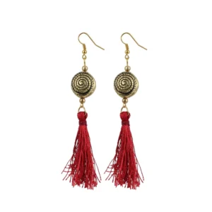 Women's Silver Plated Hook Dangler Hanging Earrings-Red