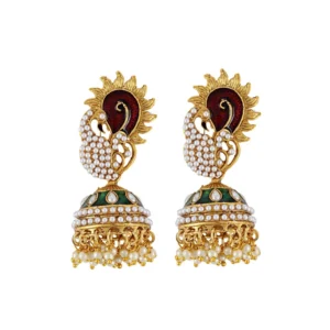 Women's Stylish Pearl Hook Dangler Hanging Jhumki Earrings-Golden