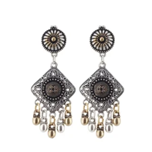 Women's Silver Plated Hook Dangler Hanging Earrings-Gold