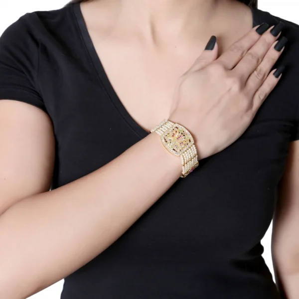 Women's Gold Plated Jadau Stone Bracelet-Golden