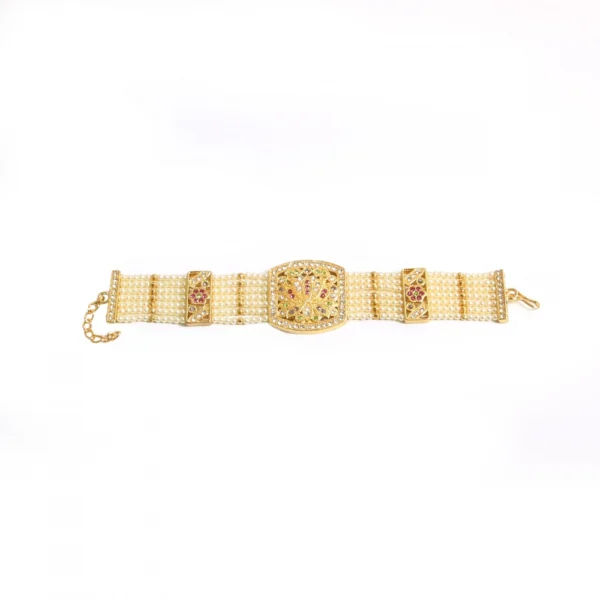 Women's Gold Plated Jadau Stone Bracelet-Golden