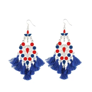 Women's Oxidize Silver plated Hook Dangler Hanging Tassel Fashion Earrings-Multicolour