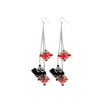 Women's Oxidized Silver plated Hook Dangler Hanging Pom Pom Earrings-Silver