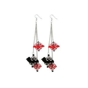 Women's Oxidized Silver plated Hook Dangler Hanging Pom Pom Earrings-Silver