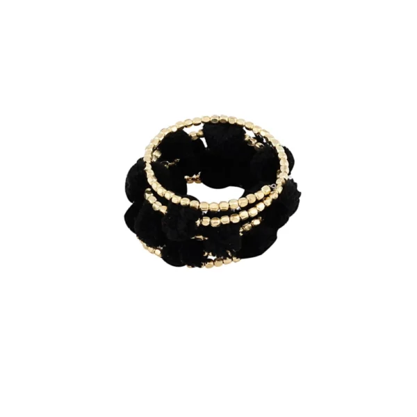 Women's Pom Pom Pom Pom Charm Bracelet -Black
