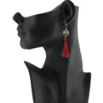 Women's Silver Plated Hook Dangler Hanging Earrings-Red