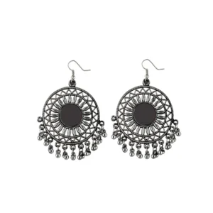 Women's Alloy, silver Plated Hook Dangler Hanging Mirror Earrings-Silver