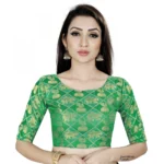 Women's Brocade, Inner-Cotton Full Stitched Padded Blouse (Green)