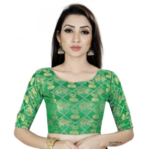 Women's Brocade, Inner-Cotton Full Stitched Padded Blouse (Green)
