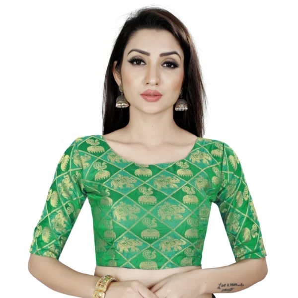 Women's Brocade, Inner-Cotton Full Stitched Padded Blouse (Green)