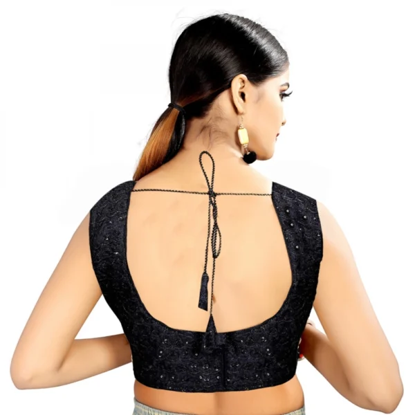 Women's Satin Silk, Inner-Cotton Full Stitched Padded Blouse (Black)
