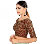 Women's Brocade, Inner-Cotton Full Stitched Padded Blouse (Black Red)