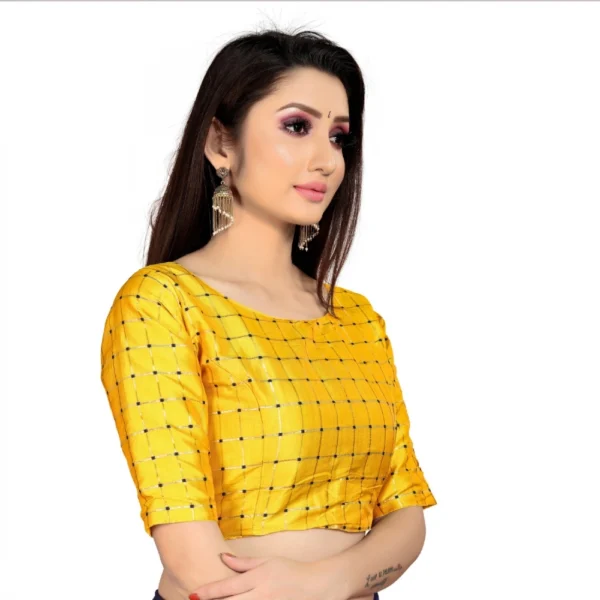 Women's Brocade, Inner-Cotton Full Stitched Padded Blouse (Yellow )