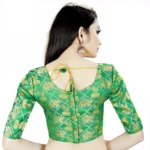 Women's Brocade, Inner-Cotton Full Stitched Padded Blouse (Green)